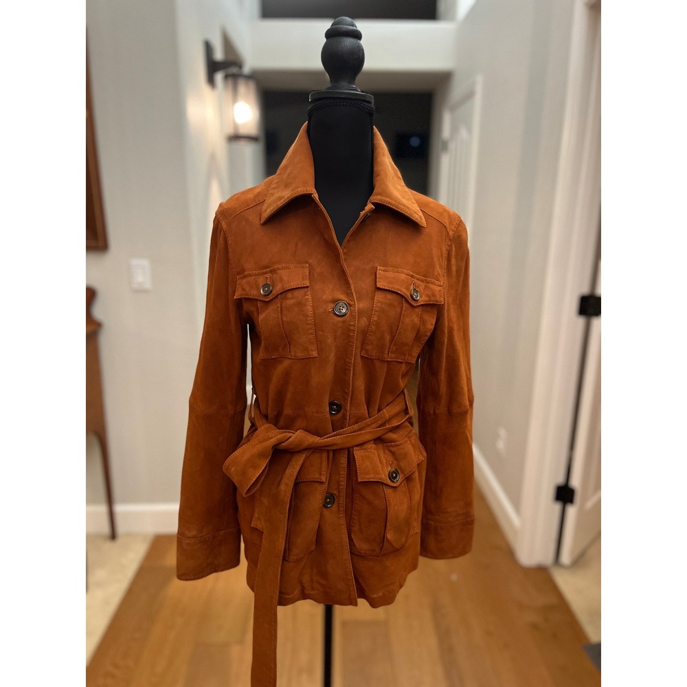 Banana Republic Lamb Suede Leather Trucker Jacket XS Dark Rust Orange